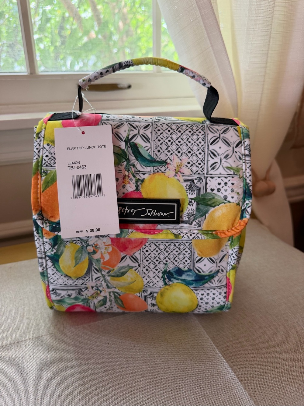 Betsey Johnson Lemon & Floral Flap Top Lunch Tote - Yellow, Green, red NWT
